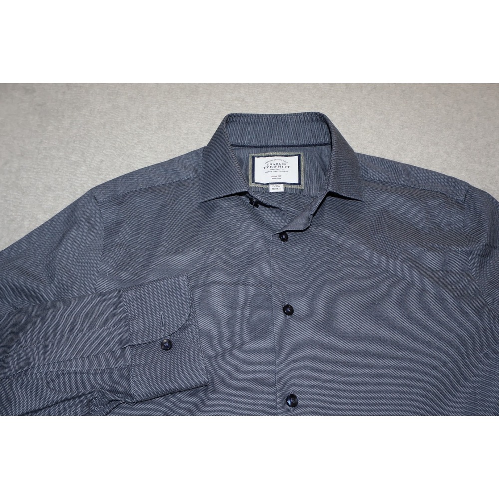 Charles Tyrwhitt Dress Shirt Men Medium 15-33 Blue Non-Iron Slim Fit Long Sleeve